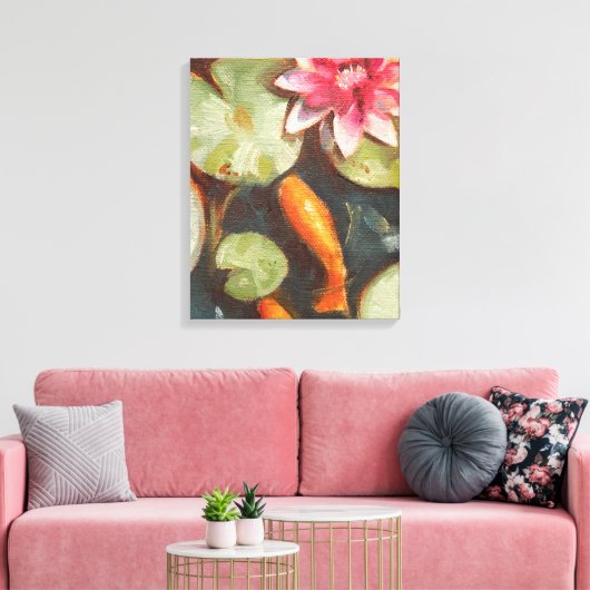 Goldfish Koi Pond Water Lilies Canvas Afdruk (Insitu (Woonkamer))
