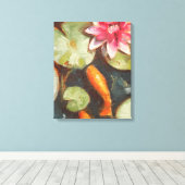 Goldfish Koi Pond Water Lilies Canvas Afdruk (Insitu (Houten vloer))