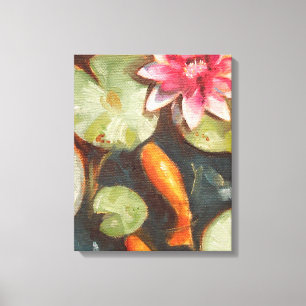 Goldfish Koi Pond Water Lilies Canvas Afdruk