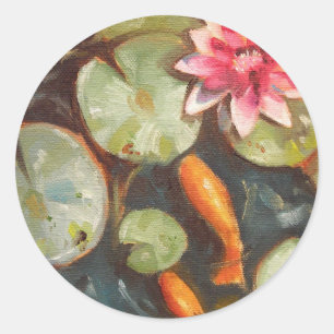 Goldfish Koi Pond Water Lilies Ronde Sticker