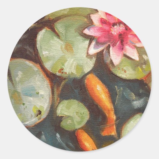 Goldfish Koi Pond Water Lilies Ronde Sticker (Voorkant)