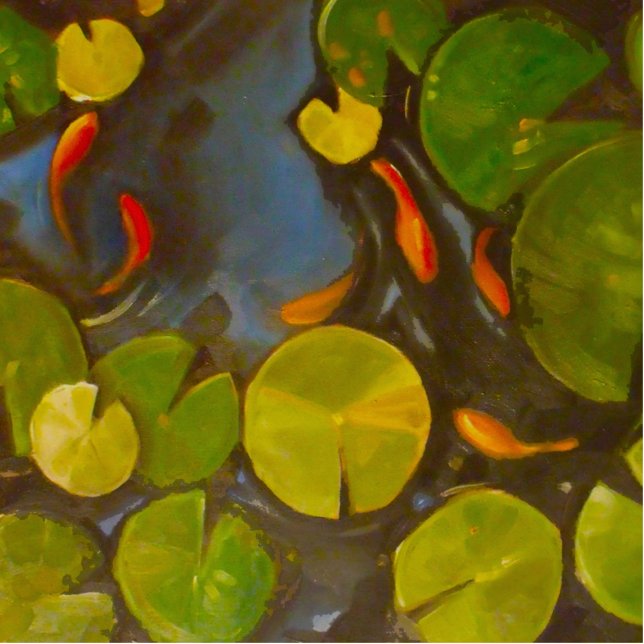 Goldfish Koi Pond Water Lilies Staand Fotobeeldje (Voorkant)