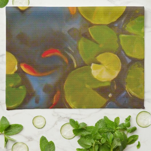 Goldfish Koi Pond Water Lilies Theedoek (Gevouwen)