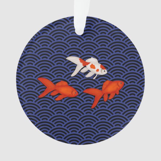Goldfish on Seigaiha Wave Pattern Japans Lucky Ornament (voorkant)