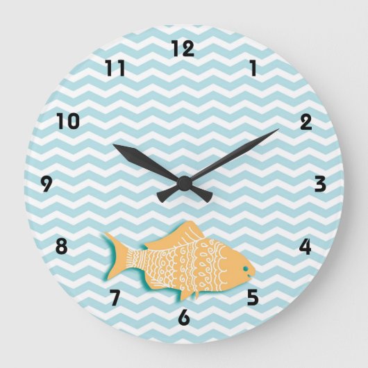 Goldfish op aqua blue chevron grote klok (Voorkant)