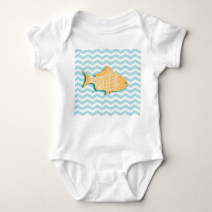 Goldfish op aqua blue chevron romper