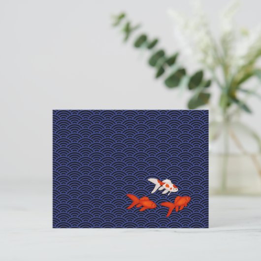 Goldfish op Seigaiha Pattern Japans gepersonalisee Briefkaart (Staand voorkant)