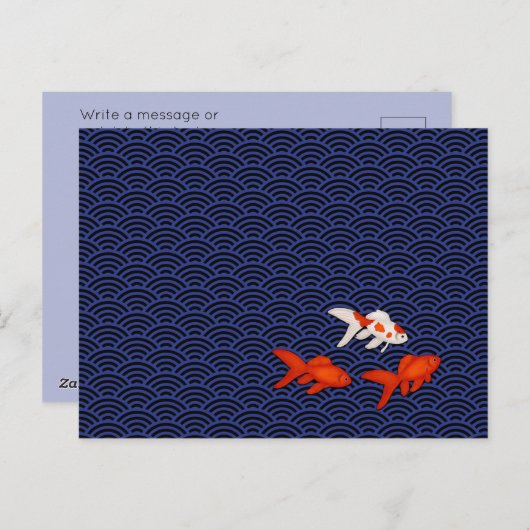 Goldfish op Seigaiha Pattern Japans gepersonalisee Briefkaart (Voorkant / Achterkant)