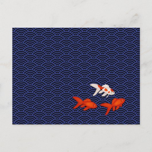 Goldfish op Seigaiha Pattern Japans gepersonalisee Briefkaart (Voorkant)