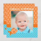 Goldfish Polka Dot 1st Birthday Foto Kaart (Voorkant / Achterkant)