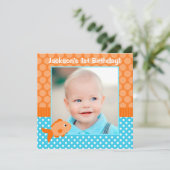 Goldfish Polka Dot 1st Birthday Foto Kaart (Staand voorkant)