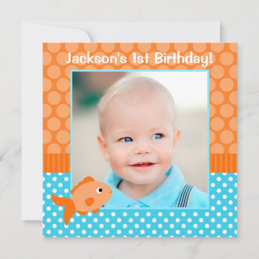 Goldfish Polka Dot 1st Birthday Foto Kaart (Voorkant)