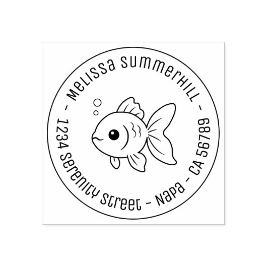 Goldfish Round Address Rubberstempel (Afrduk)