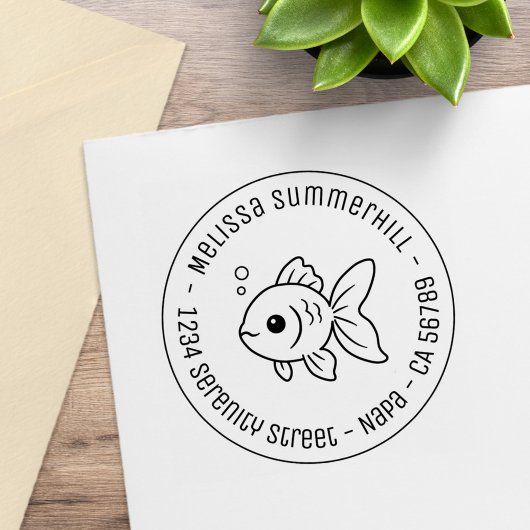 Goldfish Round Address Rubberstempel