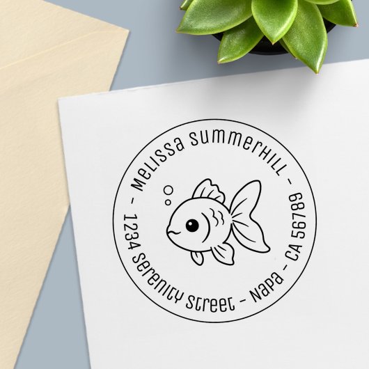 Goldfish Round Address Zelfinktende Stempel