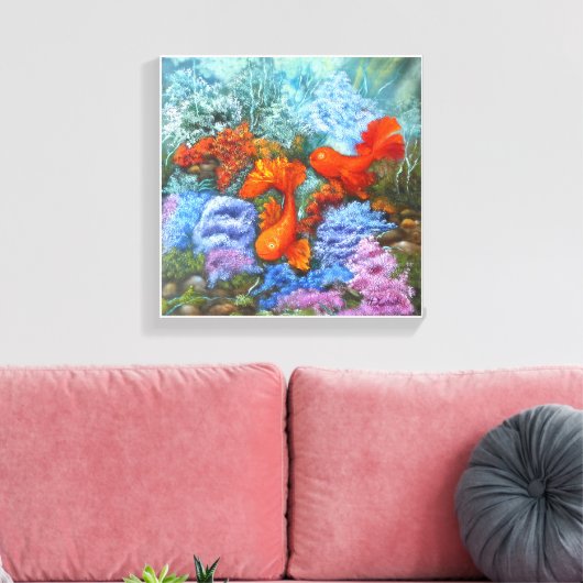 Goldfish schilderij feng shui liefde symbolen post canvas afdruk (Insitu (Woonkamer))