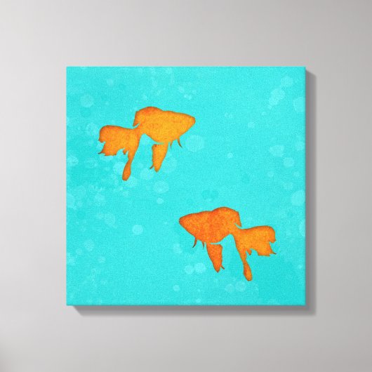 Goldfish Sinaasappel Silhouettes in Turquoise Wate Canvas Afdruk (Voorkant)