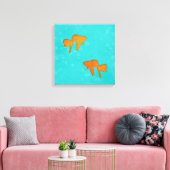 Goldfish Sinaasappel Silhouettes in Turquoise Wate Canvas Afdruk (Insitu (Woonkamer))