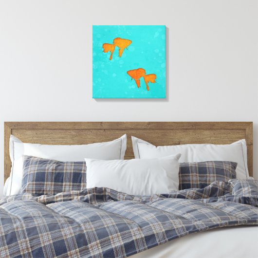 Goldfish Sinaasappel Silhouettes in Turquoise Wate Canvas Afdruk (Insitu (Slaapkamer))