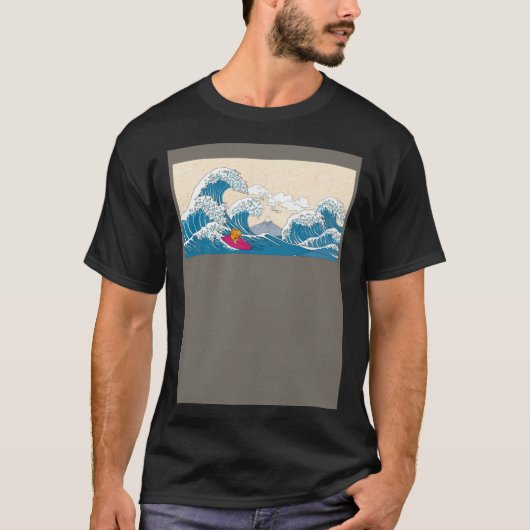 GoldFish Surfing Great Wave Off Kanagawa Surfer T-shirt (Voorkant)