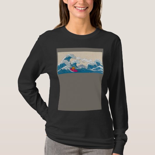 GoldFish Surfing Great Wave Off Kanagawa Surfer T-shirt (Voorkant)
