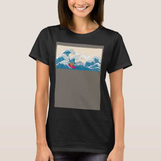 GoldFish Surfing Great Wave Off Kanagawa Surfer T-shirt (Voorkant)