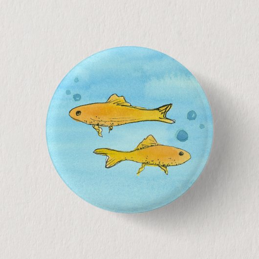 Goldfish Waterverf Ronde Button 3,2 Cm (Voorkant)