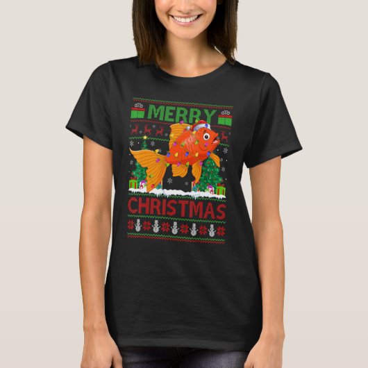 Goldfish Xmas Tree Ugly Santa Goldfish Kerstmis T-shirt (Voorkant)