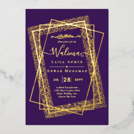 GOLDFOIL Frame Paars Nikah Walima Islamitisch Huwe Folie Uitnodiging