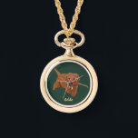 Goldie Golden Doodle Necklace Horloge<br><div class="desc">A necklace watch with cute Golden Doodle images. The text may be personalized. Original artwork by WB.</div>