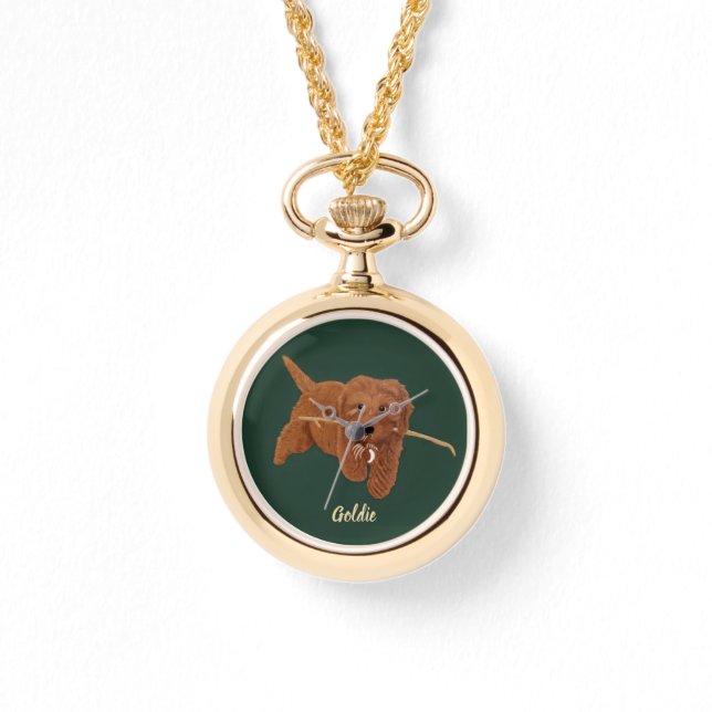 Goldie Golden Doodle Necklace Horloge (Voorkant)