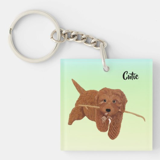 Goldie Golden Doodle Square Sleutelhanger (voorkant)