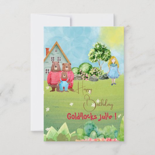 Goldilocks en Beren Happy Birthday Kaart (Voorkant)