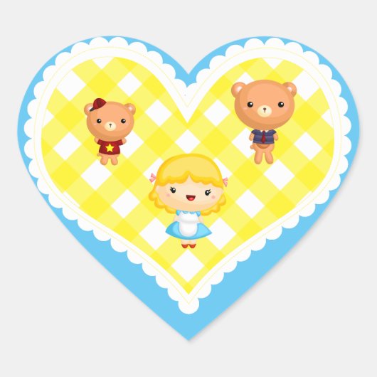 Goldilocks en de drie Beren op Gingham Hart Sticker (Voorkant)