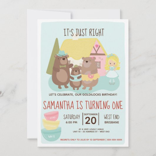 Goldilocks en The Three Beren Birthday Invitation Kaart (Voorkant)