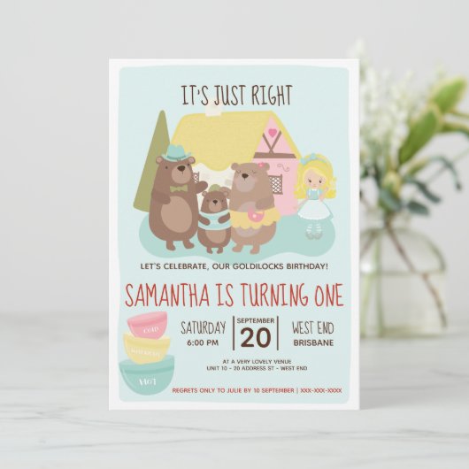 Goldilocks en The Three Beren Birthday Invitation Kaart (Staand voorkant)