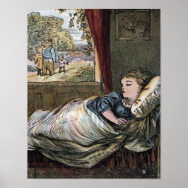 Goldilocks slaapt in het bed van Kleine Beer Poster