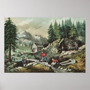 Goldmining in Californië, 1871 Poster