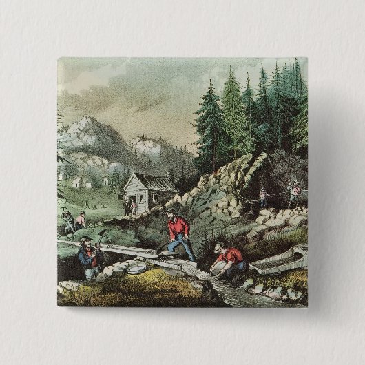 Goldmining in Californië, 1871 Vierkante Button 5,1 Cm (Voorkant)
