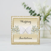 GoldSequins en Floral Pareltjes Glitter Bow Weddin Kaart (Staand voorkant)