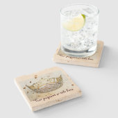 Goldtone Crown Onderzetter Travertine met tekst (Zijkant)