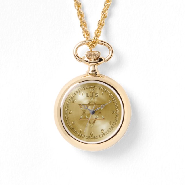 Goldtone Magen David op Satijn Goud - Gepersonalis Horloge (Voorkant)