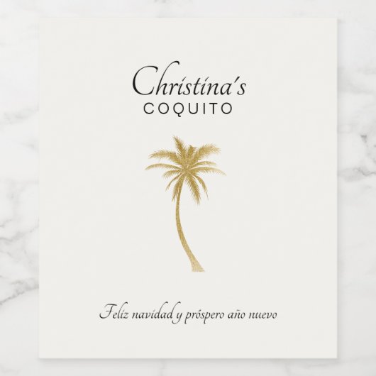 Goldtone Palm Tree Coquito Wijn Etiket (Enkel label)