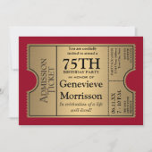 Goldven Ticket Style 75th Birthday Party Invite Kaart (Voorkant)