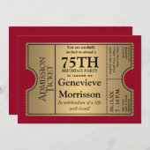 Goldven Ticket Style 75th Birthday Party Invite Kaart (Voorkant / Achterkant)