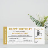 GoldWeekend Getaway Verjaardag Boarding Pass Ticke Kaart (Staand voorkant)