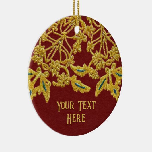 Goldwork Embroidery on Fabric Effect, jouw tekst Keramisch Ornament (Rechts)