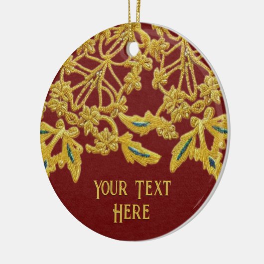 Goldwork Embroidery on Fabric Effect, jouw tekst Keramisch Ornament (Links)