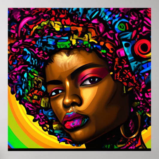 Goldy Queen Rainbow Schattige Haar Zwart Melanine  Poster (Voorkant)