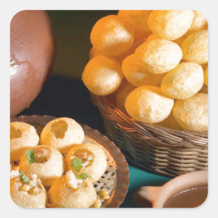 GOLE GAPPAY Panni Puri Indian Cuisine Snack Vierkante Sticker